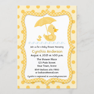 Yellow Gingham Duck met paraplu, Baby shower Kaart