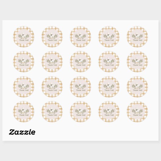 Yellow Gingham Gekke Goose Verjaardagsfeest Ronde Sticker (Vel)
