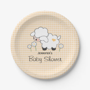 Yellow Gingham Lamb Baby shower Papieren Bordje