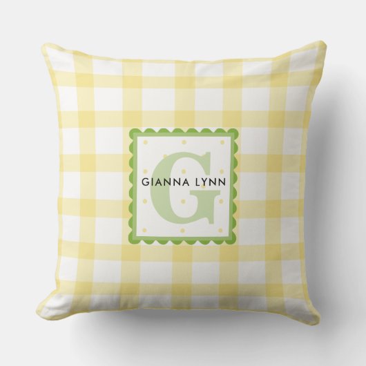 Yellow Gingham monogram Kussen (Voorkant)
