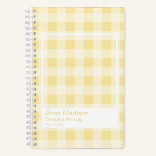 Yellow Gingham Plaid Transparent Frame Notebook Notitieboek (Voorkant)