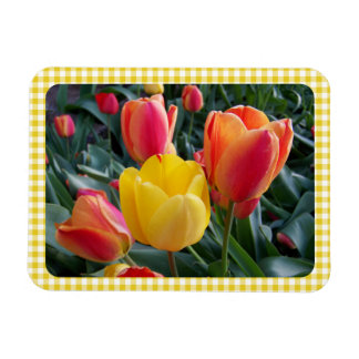 Yellow Gingham Plaid Tulips Garden Photo Magneet