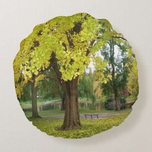 Yellow Gingko Tree Rond Kussen (Achterkant)