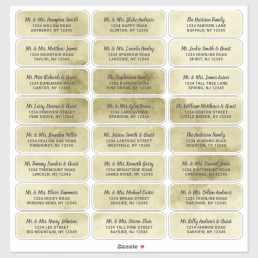 Yellow Gold Aquarelle Script Étiquettes de adresse (Feuille)