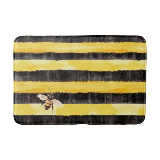 Yellow Gold Black Stripes Honey Bee  Badmat (Voorkant)