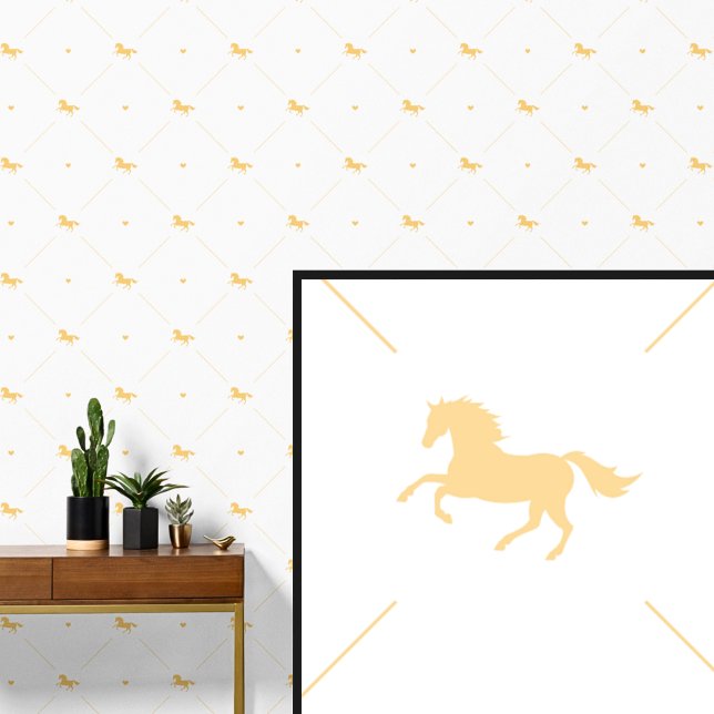 Yellow Gold Horse on White Behang (Creator heeft geüpload)