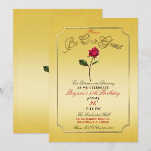 Yellow Gold Red Rose Beauty Birthday Party Kaart