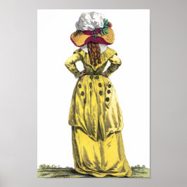 Yellow Gown French Lady Regency Mode Tekening Poster