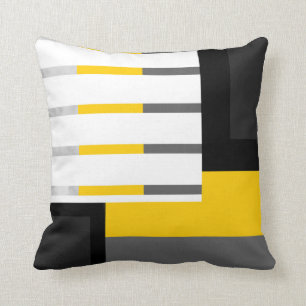 Yellow Gray Black and White Striped Block Kussen