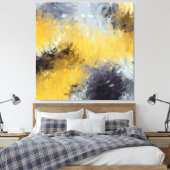 Yellow Gray White Abstract Brushstrokes Canvas Afdruk (Insitu (Slaapkamer))