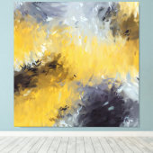 Yellow Gray White Abstract Brushstrokes Canvas Afdruk (Insitu (Houten vloer))