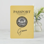 Yellow Greece Passport Save the Date Kaart (Staand voorkant)