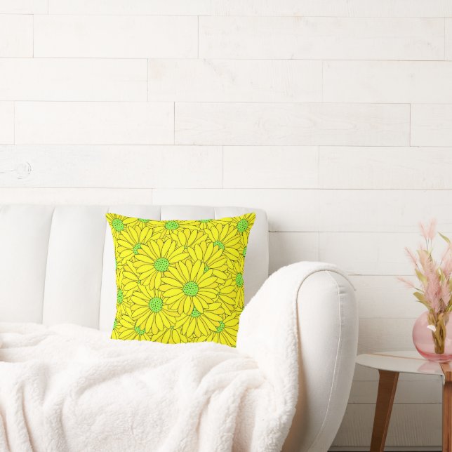 Yellow & Green Abstract Daisy Pattern Kussen (Bank)