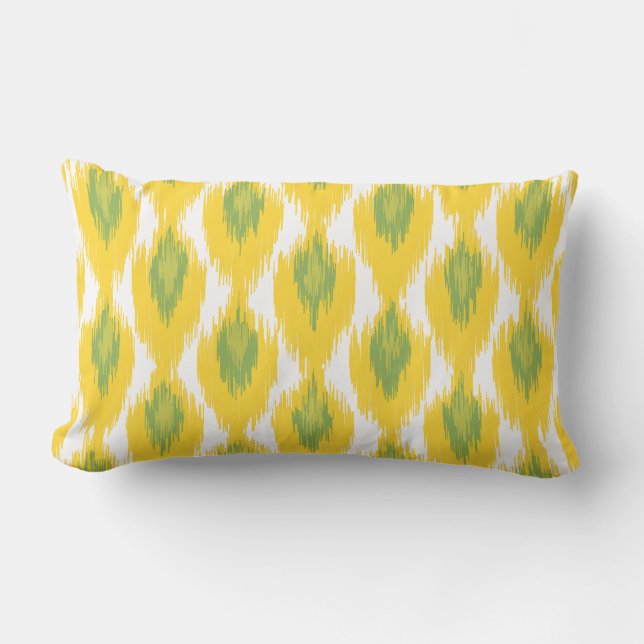 Yellow Green Abstract Tribal Ikat Diamond Pattern Kussen (Voorkant)