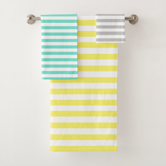 Yellow, Green and Purple Striped Bad Handdoek (Insitu)