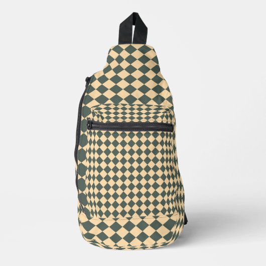 Yellow Green Checker Diamond Pattern Sling Bag (Voorkant)