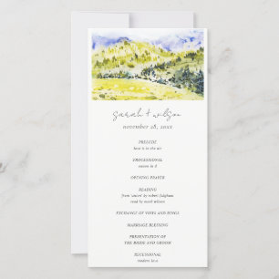 Yellow Green Countryside Hills Wedding Programme Bedankkaart