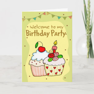 Yellow Green Cupcakes Birthday Invitation Kaart