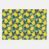 Yellow Green Navy Blue Lemon Pattern Inpakpapier Vel (Voorkant 2)