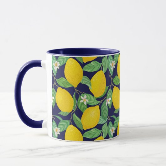 Yellow Green Navy Blue Lemon Pattern Mok (Links)