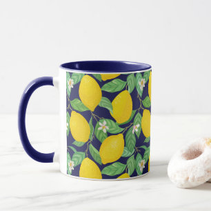 Yellow Green Navy Blue Lemon Pattern Mok