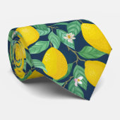 Yellow Green Navy Blue Lemon Pattern Stropdas (Opgerold)