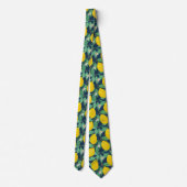 Yellow Green Navy Blue Lemon Pattern Stropdas (Achterkant)