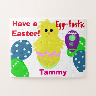 Yellow Green Pink Chick Easter Egys NAME Legpuzzel