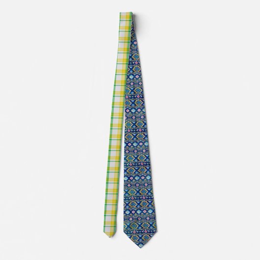 Yellow Green Plaid Pattern Check Print Tartan Stropdas (Achterkant)