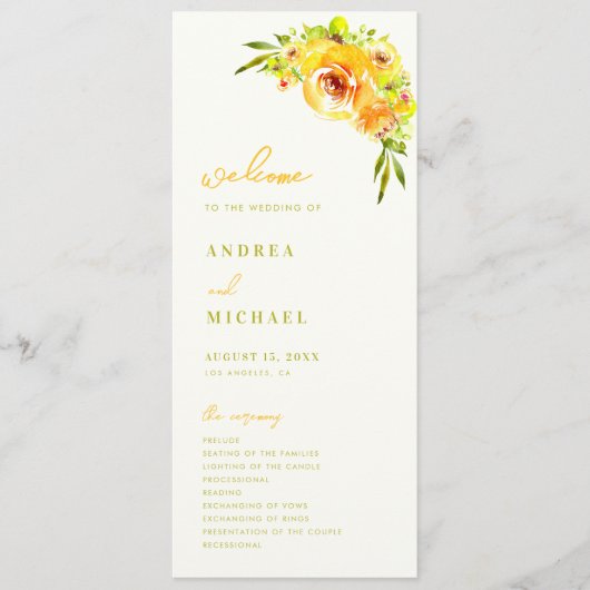Yellow Green Summer Floral Vibrant Bloom Wedding Programma (Voorkant)