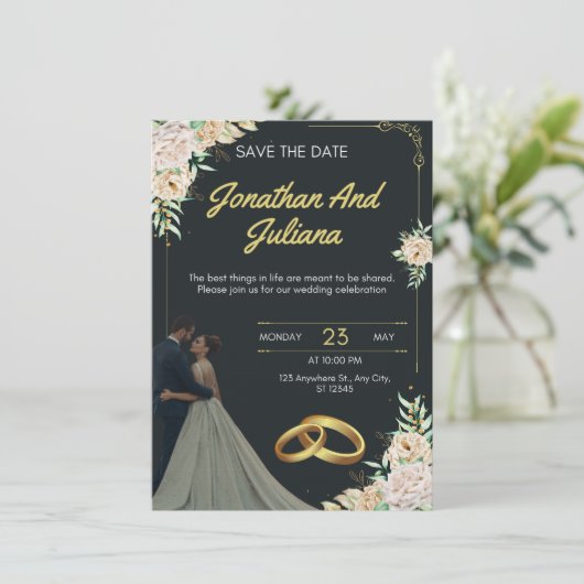 Yellow & Green Vintage Wedding Invitation (Debout devant)