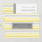 Yellow Grey Chevron 18th Birthday Party Invitation Kaart (Voorkant / Achterkant)