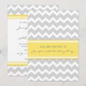 Yellow Grey Chevron 40th Birthday Party Invitation Kaart (Voorkant / Achterkant)