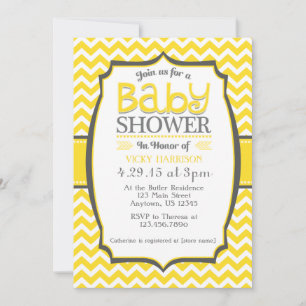 Yellow Grey Chevron Baby shower Invitation Kaart