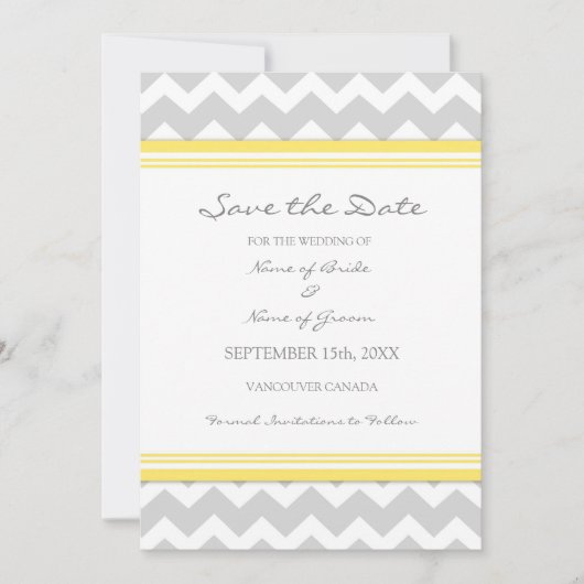 Yellow Grey Chevron Photo Weddenschap Save the Dat Save The Date (Voorkant)