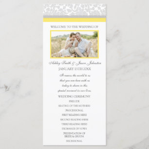 Yellow Grey Damask Photo Wedding Program Programma