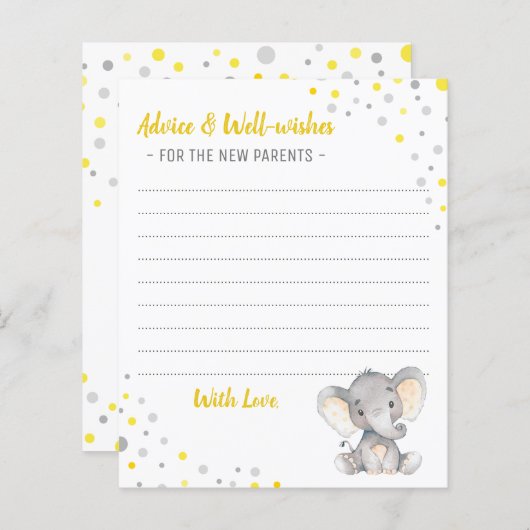 Yellow Grey Elephant Douche Parents Conseils Carte (Devant / Derrière)