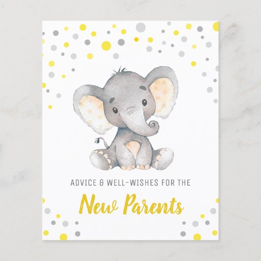 Yellow Grey Elephant Douche Parents Conseils Carte (Dos)