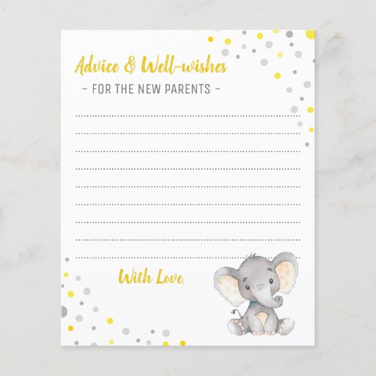 Yellow Grey Elephant Douche Parents Conseils Carte (Devant)