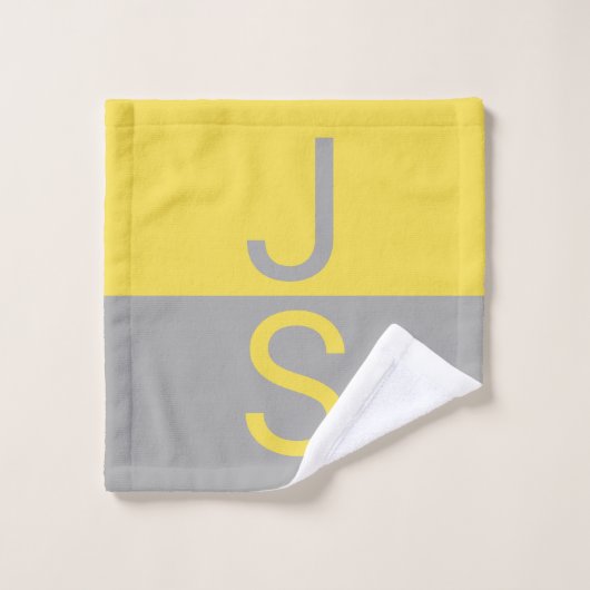 Yellow & Grey Modern Initials monogram (Gant de toilette)