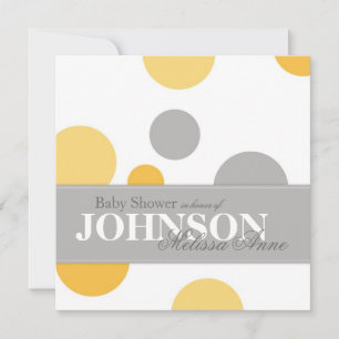 Yellow Grey Polka Dots Baby shower Invitation Card Kaart