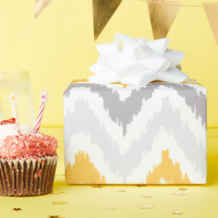 Yellow Grey Zigzags Ikat Pattern Cadeaupapier