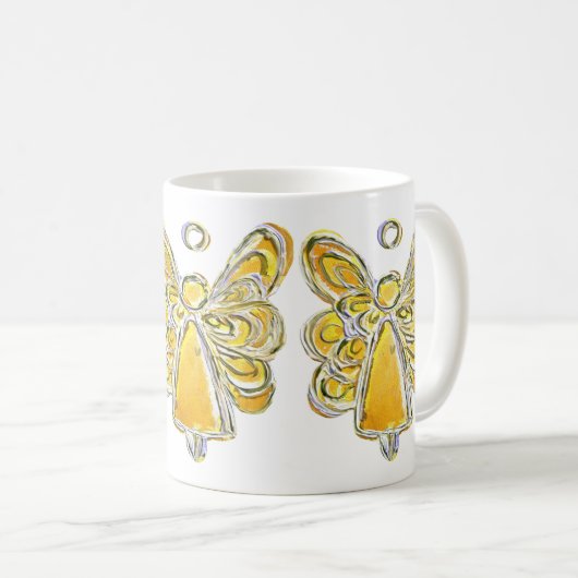 Yellow Guardian Angel Custom Art Coffee Mug Cup (Devant droit)