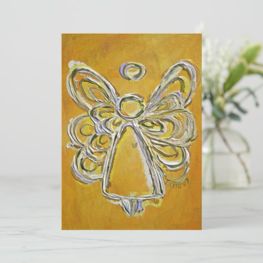 Yellow Guardian Angel Custom Invite of Invitation Kaart (Staand voorkant)