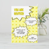 Yellow Halftone Pop Art Comic Inspired Invitation Kaart (Staand voorkant)