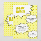 Yellow Halftone Pop Art Comic Inspired Invitation Kaart (Voorkant / Achterkant)