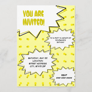 Yellow Halftone Pop Art Comic Inspired Invitation Kaart
