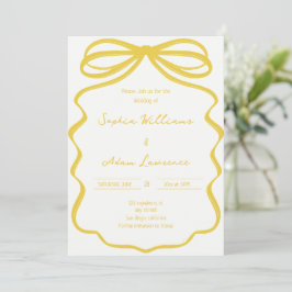 Yellow Hand Written Pinstripes Whimsical Wedding Kaart