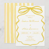 Yellow Hand Written Pinstripes Whimsical Wedding Kaart (Voorkant / Achterkant)