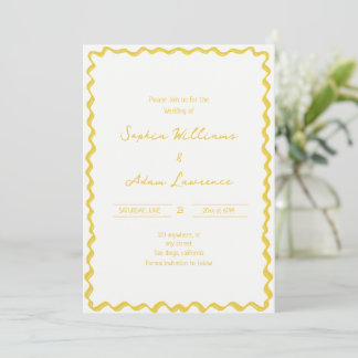 Yellow Hand Written Pinstripes Whimsical Wedding Kaart